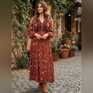 Nanette Lepore Terracotta Floral Maxi Dress